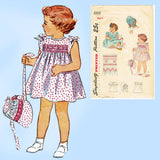 1940s Vintage Simplicity Sewing Pattern 2553 Baby Girls Smocked Dress & Bonnet 1