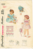 1940s Vintage Simplicity Sewing Pattern 2553 Baby Girls Smocked Dress & Bonnet 1