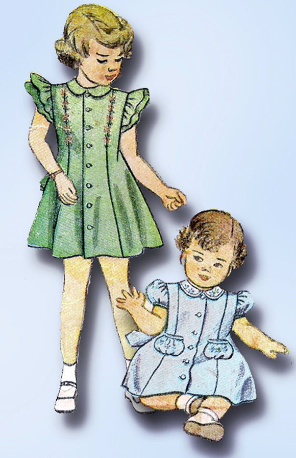 1940s Vintage Simplicity Sewing Pattern 2554 Toddler Girls Princess Dress Size 4