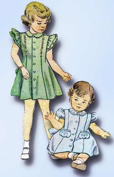 1940s Vintage Simplicity Sewing Pattern 2554 Toddler Girls Princess Dress Size 4