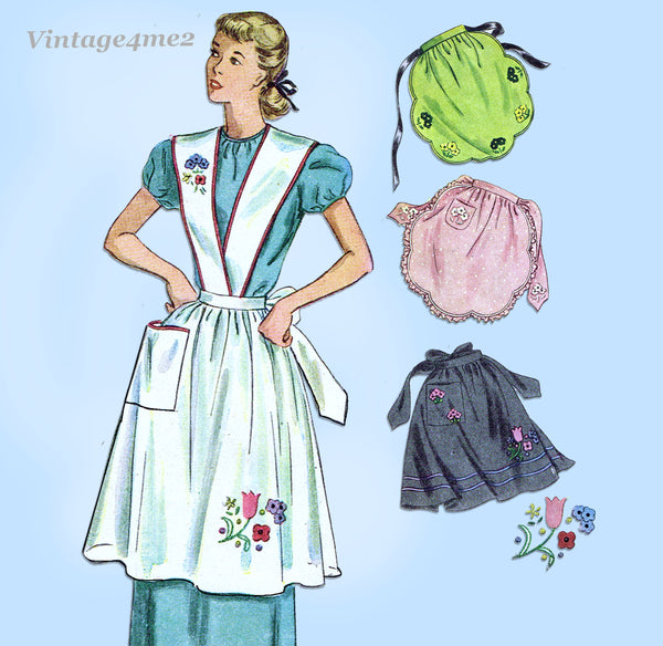 Simplicity 2560: 1940s Charming Embroidered Apron Sz MED Vintage Sewing Pattern