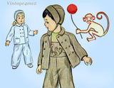 1940s Vintage Simplicity Sewing Pattern 2562 Toddler's Monkey Overalls & Jacket Sz 3