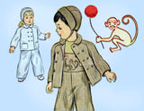 1940s Vintage Simplicity Sewing Pattern 2562 Toddler's Monkey Overalls & Jacket Sz 1