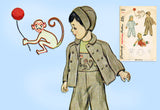 1940s Vintage Simplicity Sewing Pattern 2562 Toddler's Monkey Overalls & Jacket Sz 1