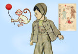1940s Vintage Simplicity Sewing Pattern 2562 Toddler's Monkey Overalls & Jacket Sz 2