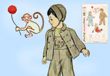 1940s Vintage Simplicity Sewing Pattern 2562 Toddler's Monkey Overalls & Jacket Sz 3