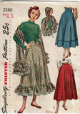 Simplicity 2580: 1940s Charming Misses Ruffled Skirt & Stole Vintage Sewing Pattern