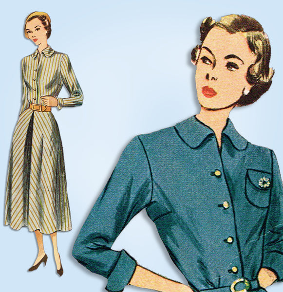 1940s Vintage Simplicity Sewing Pattern 2585 Uncut Misses Shirtwaist Dress 34 B
