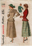 Simplicity 2588: 1940s Stunning Misses Peplum Suit Vintage Sewing Pattern - 34 Bust