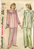 1940s Vintage Simplicity Sewing Pattern 2598 Uncut Misses Pajamas Easy! Size 20