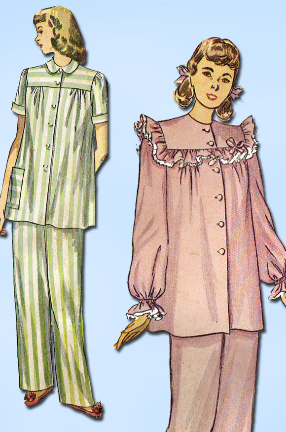 1940s Vintage Simplicity Sewing Pattern 2598 Uncut Misses Pajamas Easy! Size 20