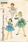 Simplicity 2606: 1950s Cute Uncut Baby Girls Dress Size 1 Vintage Sewing Pattern