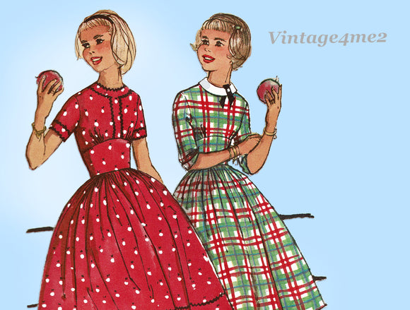 Simplicity 2611: 1950s Teen Misses Day Dress Size 33 B Vintage Sewing Pattern