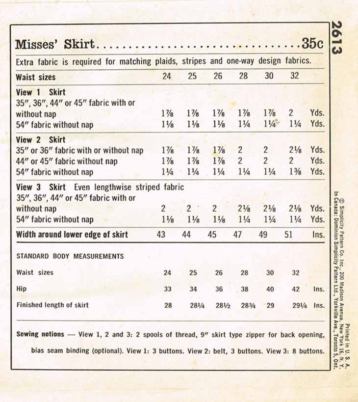 1950s Vintage Simplicity Sewing Pattern 2613 Simple Uncut Misses Skirt ...