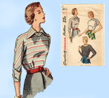 1940s Vintage Simplicity Sewing Pattern 2614 Uncut Misses Kimono Blouse Sz 30 B