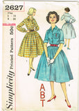 1950s Vintage Simplicity Sewing Pattern 2627 Misses Shirtwaist Dress Size 34 B