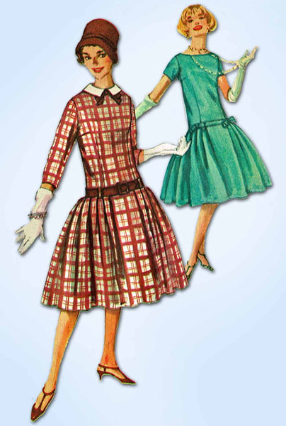 1950s Vintage Simplicity Sewing Pattern 2658 FF Misses Drop Waist Dress Size 34B