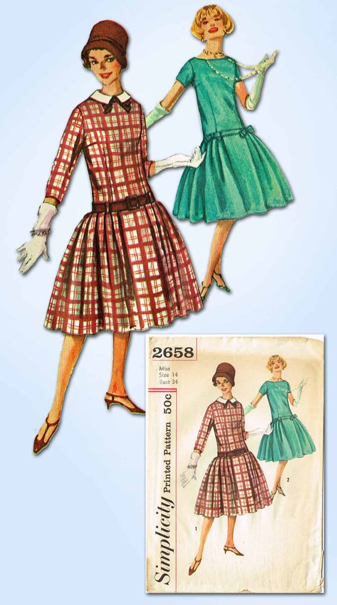 1950s Vintage Simplicity Sewing Pattern 2658 FF Misses Drop Waist Dres ...