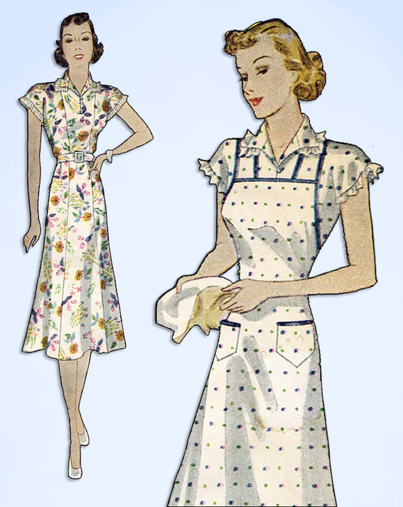 1930s Original Vintage Simplicity Pattern 2667 Misses Dress and Apron Sz 36 Bust