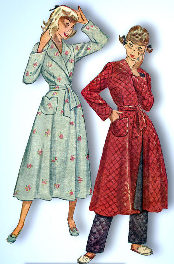 1940s Vintage Simplicity Sewing Pattern 2679 Misses Robe or Housecoat Sz 12 30B