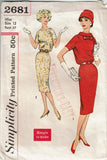 Simplicity 2681: 1950s Easy Misses Day Dress Sz 32 Bust Vintage Sewing Pattern