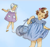 1940s Vintage Simplicity Sewing Pattern 2688 Toddler Girls Dress and Bonnet 6mos
