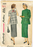 1940s Vintage Simplicity Sewing Pattern 2689 Misses Maternity Suit Size 30 Bust