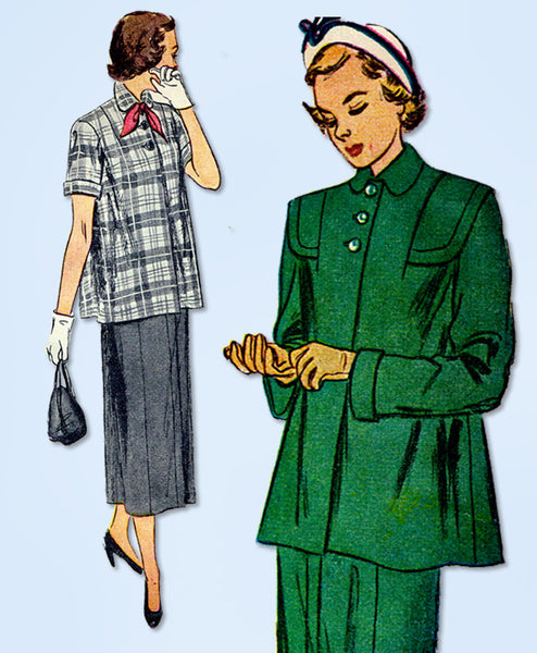 1940s Vintage Simplicity Sewing Pattern 2689 Misses Maternity Suit Size 30 Bust