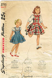 1940s Vintage Simplicity Sewing Pattern 2715 Toddler Girls Jumper Dress Size 4