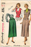 1940s Vintage Simplicity Sewing Pattern 2720 Easy Misses Skirt & Weskit Size 32B