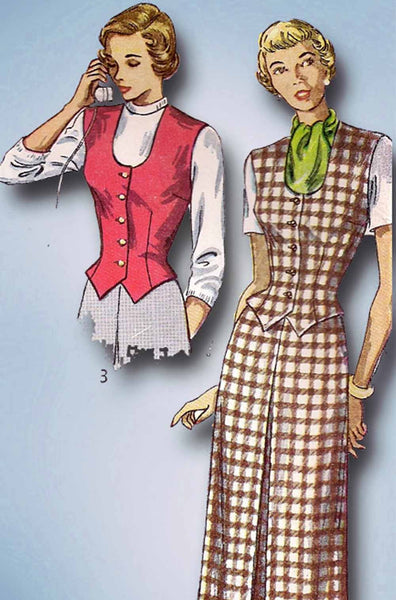 1940s Vintage Simplicity Sewing Pattern 2720 Easy Misses Skirt & Weskit Size 32B