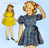 Simplicity Pattern 2735: 1930s Toddler Girls Dress Size 6 Vintage Sewing Pattern