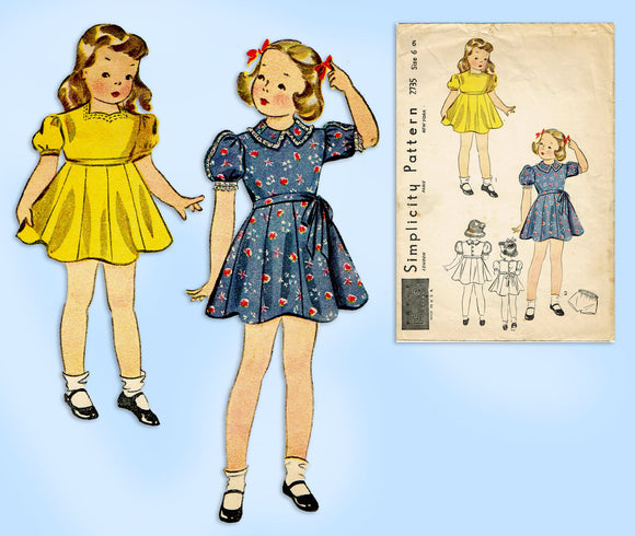 1940s Simplicity 1914 Vintage Sewing Pattern Girls Dress Size Size 6
