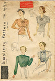 Simplicity 2750: 1930s Misses Fancy Blouse Size 34 Bust Vintage Sewing Pattern