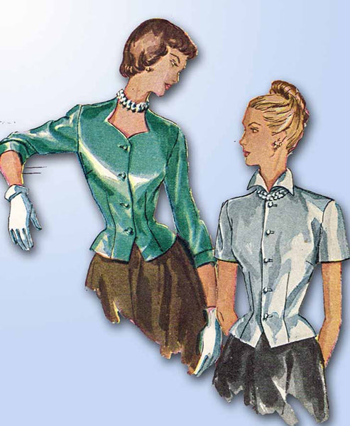 1940s Vintage Simplicity Sewing Pattern 2759 Easy Misses Peplum Blouse Size 12