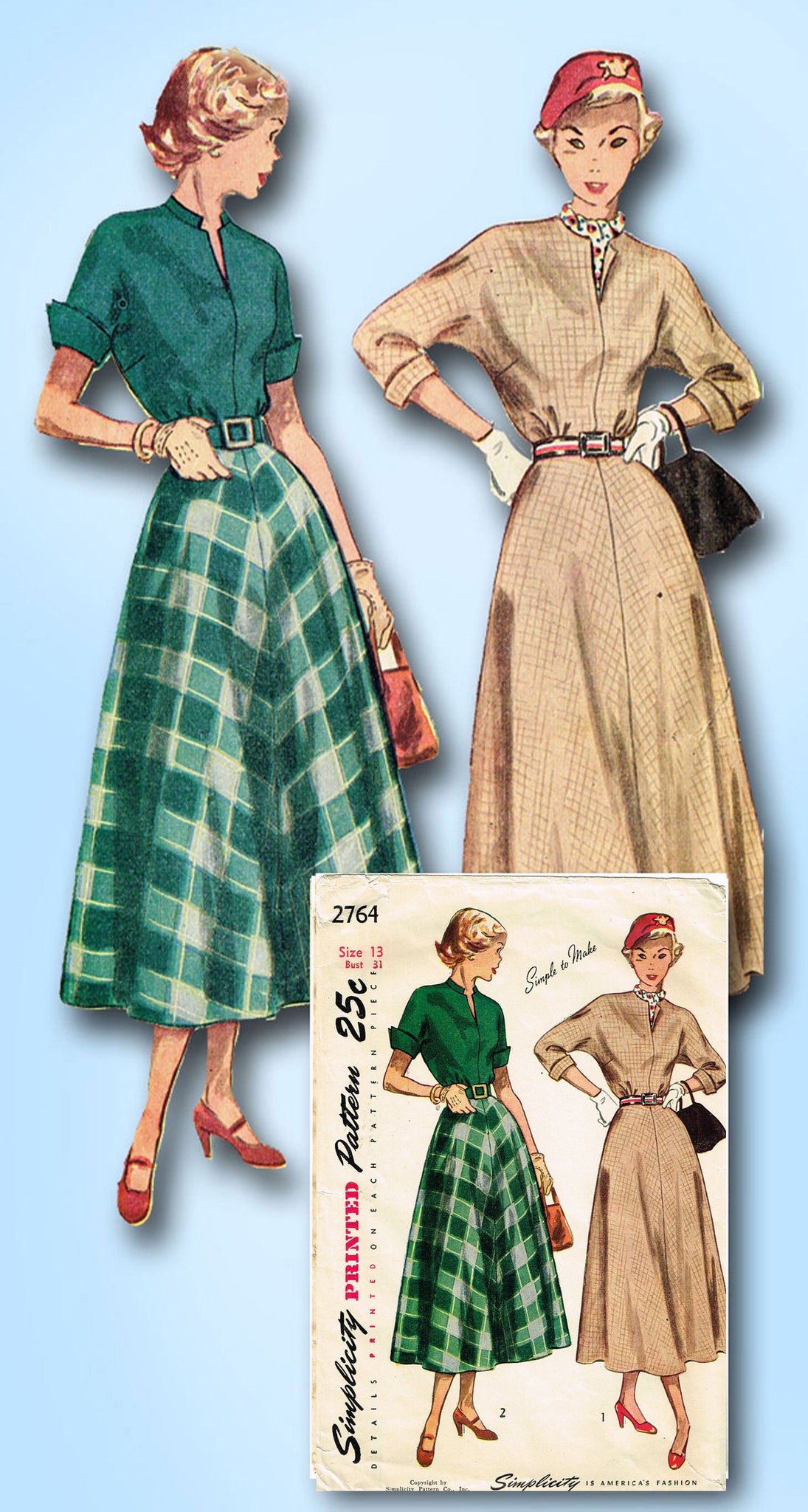 1940s Original Vintage Simplicity Pattern 2764 Misses Easy Dress 31B ...