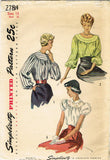 1940s Vintage Simplicity Sewing Pattern 2784 Uncut Misses Blouse Size 18 36B
