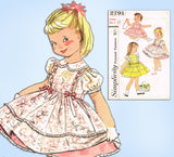 1950s Vintage Simplicity Sewing Pattern 2791 Toddler Girls Pinafore Dress Sz 2