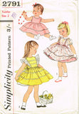 1950s Vintage Simplicity Sewing Pattern 2791 Toddler Girls Pinafore Dress Sz 2