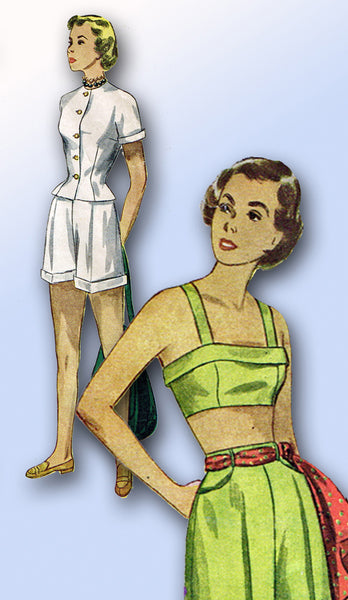 1940s Vintage Simplicity Sewing Pattern 2825 Misses Bra Top Shorts Jacket Sz 32B