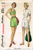 1940s Vintage Simplicity Sewing Pattern 2825 Misses 2 PC Play Suit w Jacket 36B