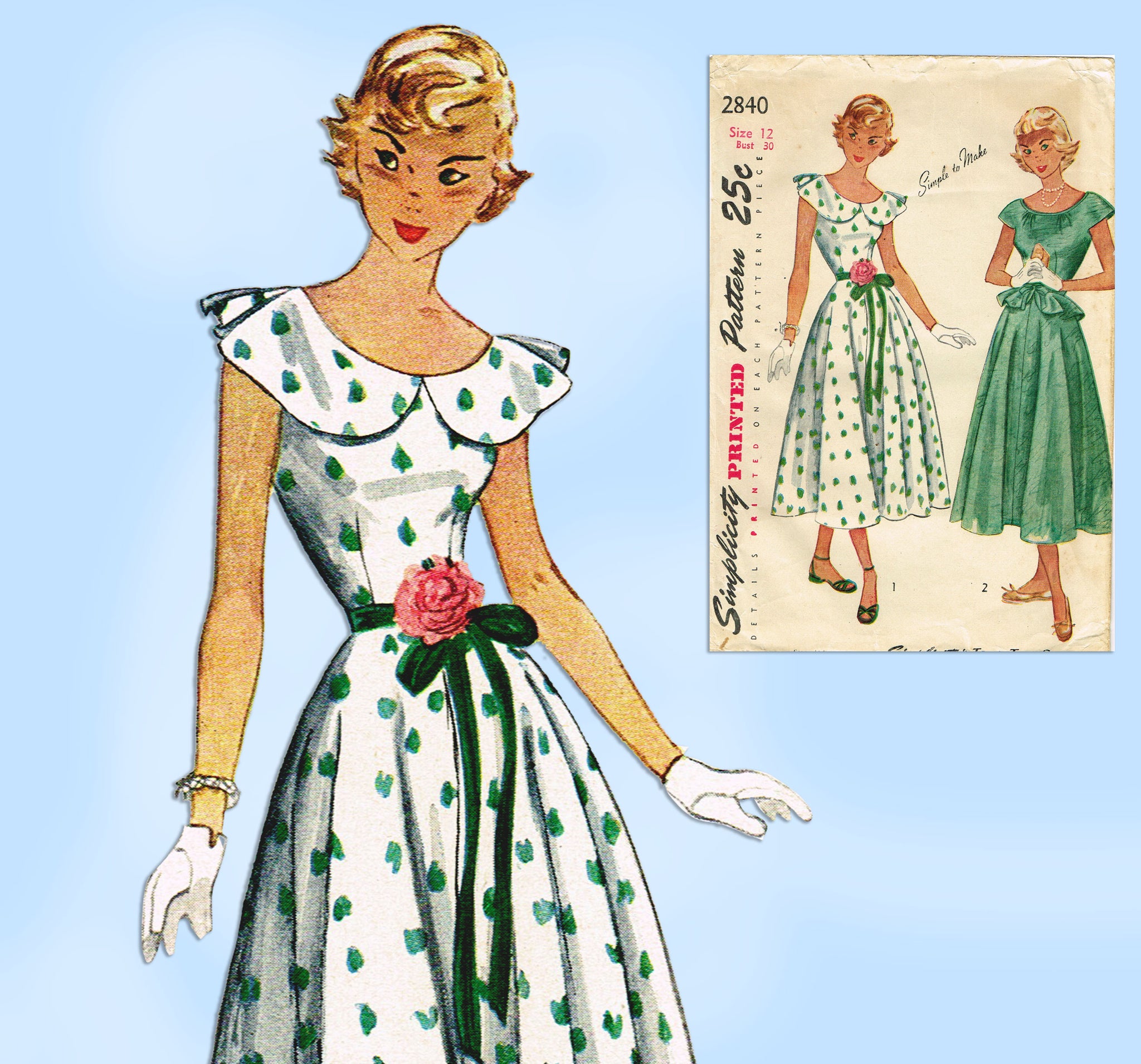 Simplicity 2840: 1940s Misses Dress Size 30B Vintage Sewing Pattern ...