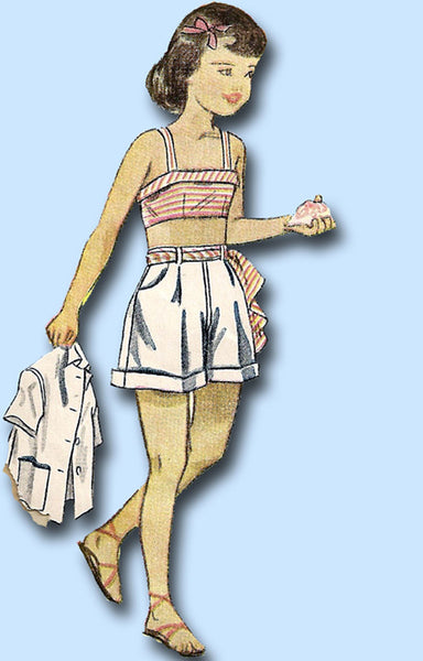 1940s Vintage Simplicity Sewing Pattern 2857 Junior Girls Bra Top & Shorts Sz 12