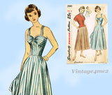 Simplicity 2880: 1940s Stunning Misses Sun Dress Sz 30 B Vintage Sewing Pattern