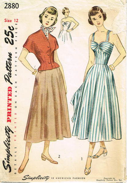 Simplicity 2880: 1940s Stunning Misses Sun Dress Sz 30 B Vintage Sewing Pattern