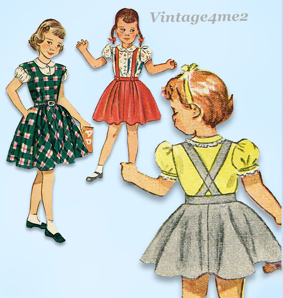 1940s Vintage Simplicity Sewing Pattern 2933 Toddler Girls Skirt Blouse Jumper Sz5