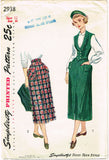 1940s Vintage Simplicity Sewing Pattern 2938 Uncut Misses Skirt and Weskit 30B