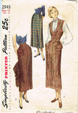 1940s Original Vintage Simplicity Sewing Pattern 2943 Misses Skirt & Weskit 32 B