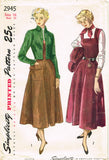 1940s Vintage Simplicity Sewing Pattern 2945 Uncut Misses Jumper Dress Size 34 B