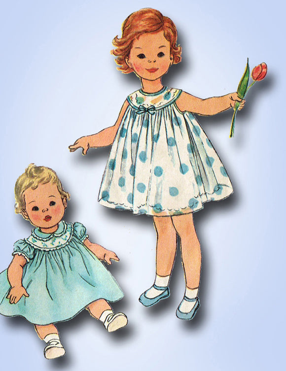 1950s Vintage Simplicity Sewing Pattern 2947 Baby Girls Sun Dress Size 1